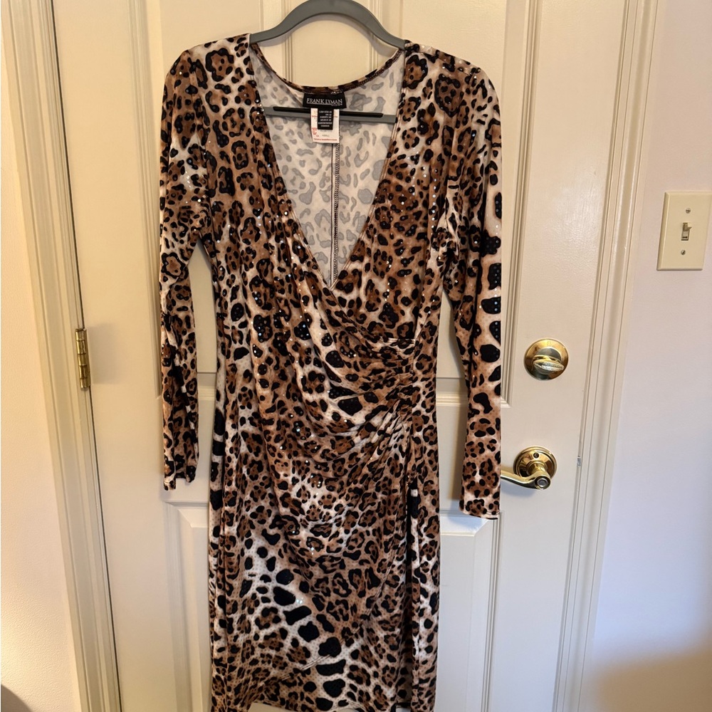 Frank Lyman Animal Print Long Sleeve Dress - Size 10 NEW